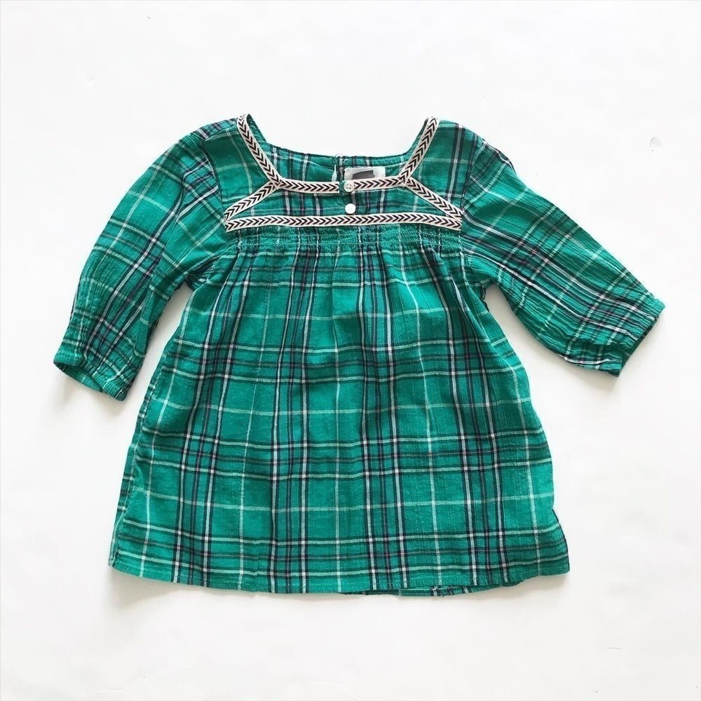 Old Navy green plaid crinkley blouse EUC XS(5T)